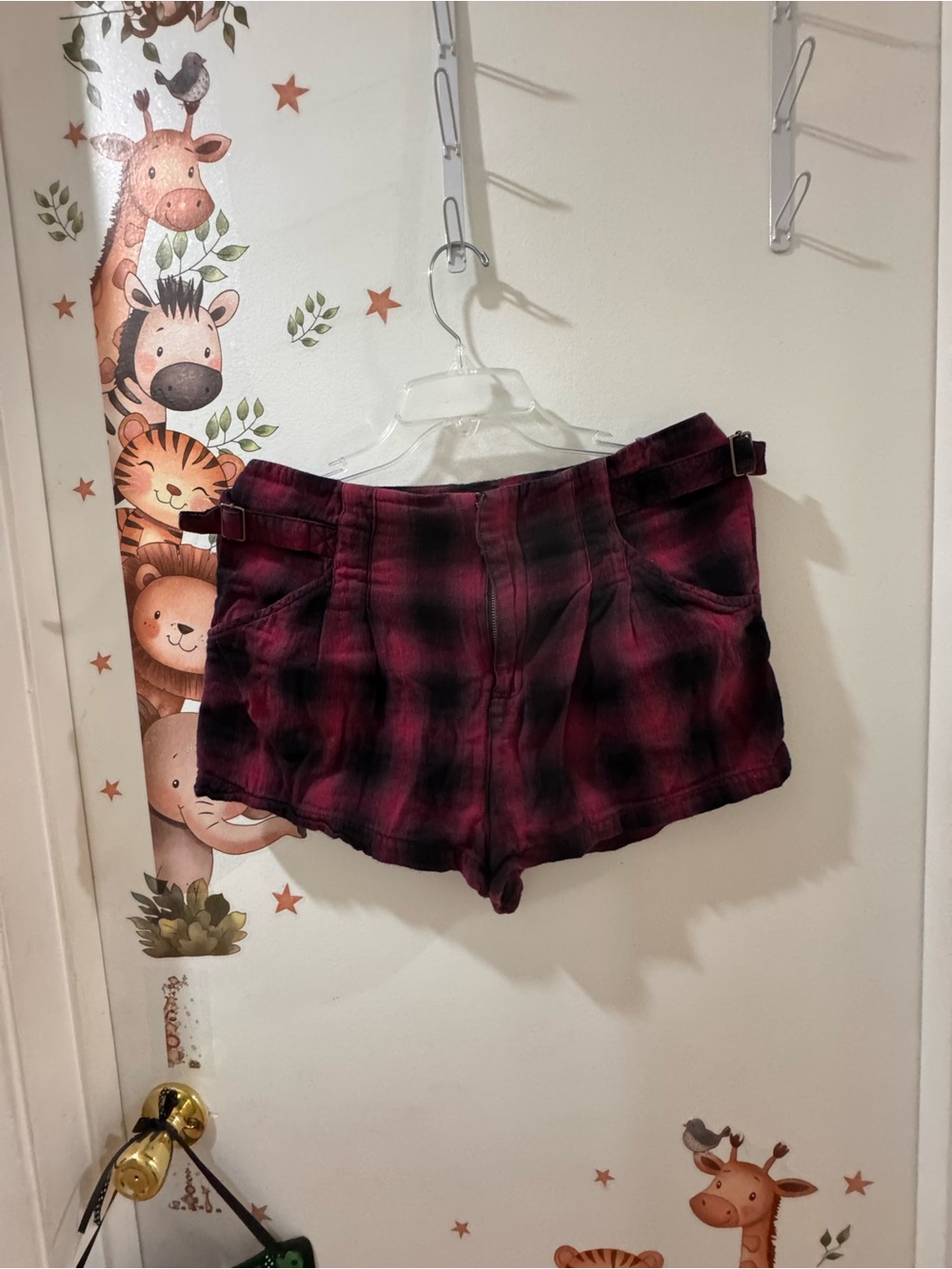BDG Red Plaid High-Waist Jean Shorts
